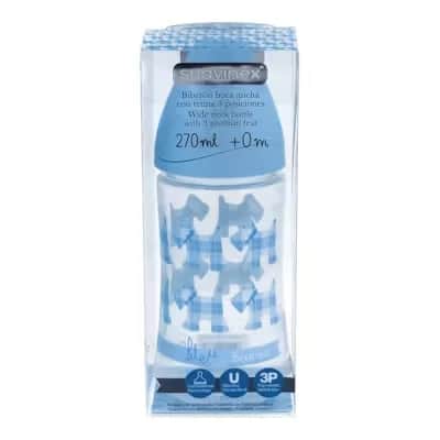 Suavinex Biberón Boca Ancha Azul +0 Meses 270ml